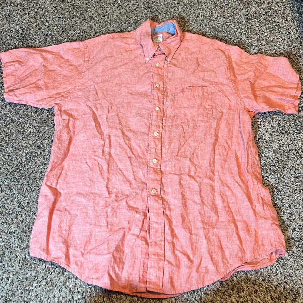 Brooks‎ Brothers Mens Red Linen Button Down Shirt Size L